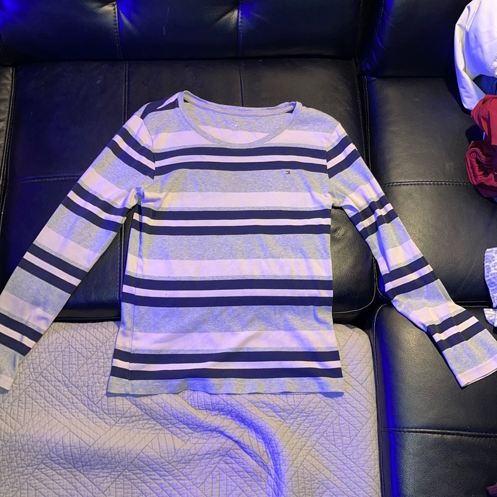 Tommy Hilfiger pink and blue striped long sleeve shirt
